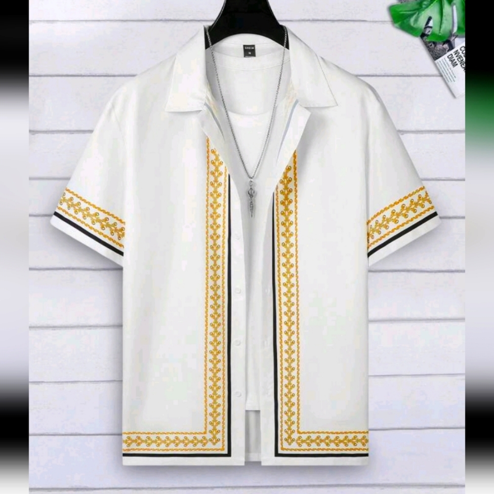 BrNd new, men's Button Up shirt white gold size s